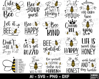 Bee SVG-bundel, Happy Kind Queen Bee Clipart png, ai, eps (digitale download)