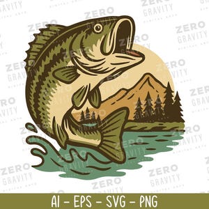 Zeebaars vissen SVG, Camping & Outdoor Svg Design, INSTANT DOWNLOAD, Gone Fishing Svg, vissen Clipart, kleurrijke visserij Svg, vissen papa Svg