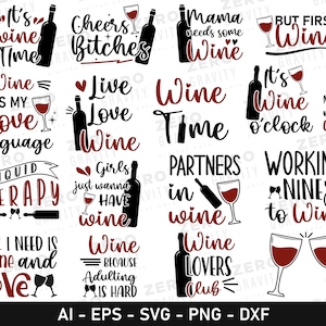 Wine Quotes SVG Bundle: Funny Sayings for Cricut, Tumblers (Digital Download)