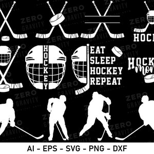 Hockey Svg Bundle, Hockey Mom Svg, Hockey Players Silhouette Files for Cricut, Hockey Puck Svg, Split Hockey Stick Svg, Hockey Helmet Svg
