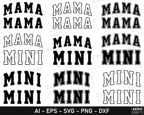 Mama and Mini Svg in Varsity Font, Digital Download Mama and Mini Svg, Mama and Mini Shirts Ideas, Mama and Mini Png, Mama Mini Svg Cut File