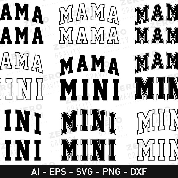 Mama and Mini Svg in Varsity Font, Digital Download Mama and Mini Svg, Mama and Mini Shirts Ideas, Mama and Mini Png, Mama Mini Svg Cut File