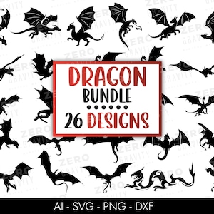 Dragon Svg Bundle, Digital Download Dragon Svg, 26 Dragon Svg Files for Cricut, Dragon Tattoo Svg, Dragon Silhouette Svg, Dragon Clipart