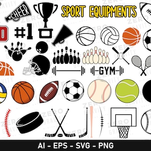 Sportballen SVG-bundel, instant download sportbenodigdheden voetbal - basketbal - honkbal - voetbal - tennis - volleybal - hockey - bowling