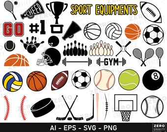 Sport Balls SVG Bundle, Instant Download Sports Supplies Football - Basketball - Baseball - Soccer - Tennis - Volleyball - Hockey - Bowling