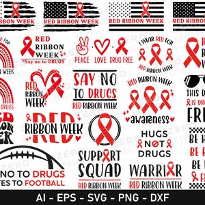 Red Ribbon Woche geschnitten Datei, Sagen Sie Nein zu Drogen Stopfen, Support Squad Stricken, Red Ribbon Hängebändchen mit USA Flagge, Peace Love Droge, Be Glücklich sein