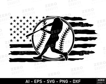 Digital Download Baseball Player and American Flag Silhouette, Baseball Player Svg, Baseball Svg for Shirts, Baseball Clipart, Baseball Png