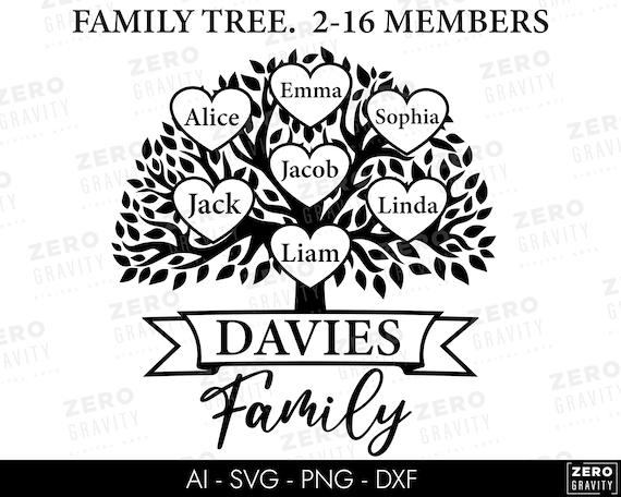 Family Reunion Tree SVG Bundle, 2-16 Members, Cricut Cut File (Digital Download)