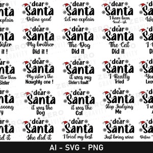 Pacchetto SVG "Caro Babbo Natale", 50 SVG "Caro Babbo Natale" per Natale, Idee per magliette natalizie abbinate SVG, SVG di Natale divertenti, Frasi di "Caro Babbo Natale" in formato PNG