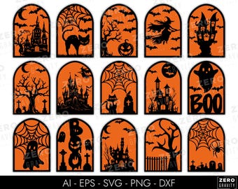Halloween Glowforge SVG Bundle, Layered Door Hanger Cricut Cut File, Silhouette, Digital Download