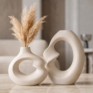 Asymmetrische donutvaas set met hol ontwerp | Moderne decoratieve bloempot voor pampasgras, gedroogde bloemen, huis-, woonkamer- en kantoordecoratie
