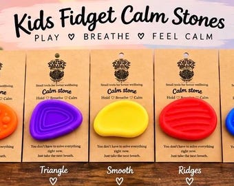 Piedra relajante de silicona para niños: herramienta sensorial para la práctica de la atención plena (tarjeta de bienestar incluida).