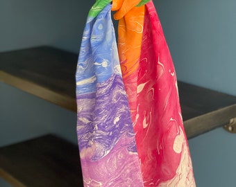 Marbled Silk Scarf - Rainbow colors