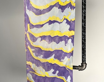 Marbled Silk Scarf - purple, yellow, and gray