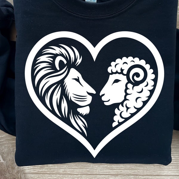 Lion And Lamb Svg Png, Biblical Harmony Svg, Spiritual Animals Svg, Christian Symbol Svg Nature's Balance Svg,Serenity Svg Lion of Judah Svg