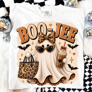 Boo Jee PNG, Chic Halloween Ghost, Leopard Bow Boutique Shirt