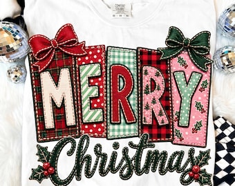 Fröhliche Weihnachten (PNG), kariertes, festliches Design, digitale Sublimationsdatei