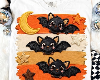 Halloween-Fledermaus-Trio (PNG), niedliches Fledermaus-Stickmuster, digitale Sublimationsdatei