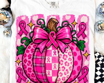 PNG-Datei für einen Kürbis mit Brustkrebsmotiv – Pink Ribbon Herbst-Sublimationsdatei