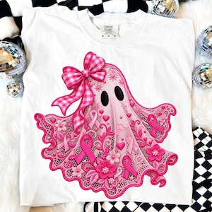 Halloween-spook PNG, roze lintkant sublimatie digitaal bestand