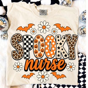 Spooky Nurse Halloween PNG, Pattern Letter Bat Daisy Sublimation Design