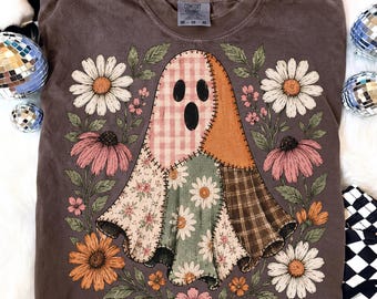 Halloween-Patchwork-Geist (PNG), florales Vintage-Geisterdesign, digitale Sublimationsdatei