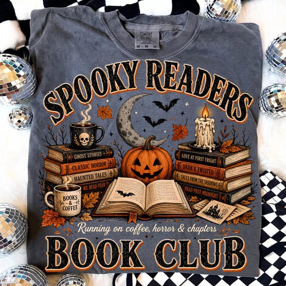 Spooky Readers Book Club PNG, Halloween Book Lover Shirt Design, Coffee Horror Reading Sublimation