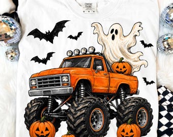 Halloween Monster Truck PNG, Ghost Pumpkin Shirt Design, DTF