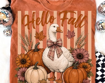 Hallo Herbstgans PNG, Herbstkürbis Sublimationshemd Design,