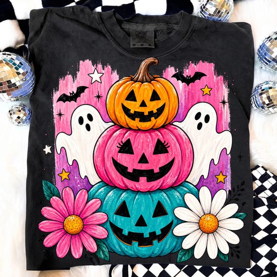 Halloween Pumpkin Ghost PNG, Jack O Lantern Sublimation Design, Spooky Floral Fall Clipart, Digital Download