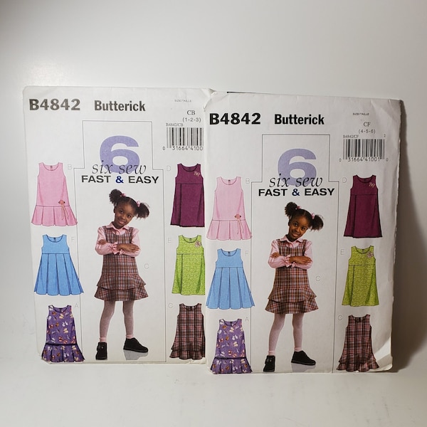 CHOOSE SIZE Butterick 6 Fast & Easy Styles B4842 Uncut Patterns Girls Back to School Classic Style Jumper Toddlers Layered Dress