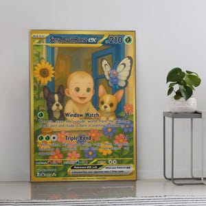 Impression encadrée personnalisée de carte Pokémon pour animaux de compagnie | Décoration murale personnalisée portrait de chien ou de chat | Cadeau pour les amoureux des animaux | Décoration Pokémon Fête des Pères