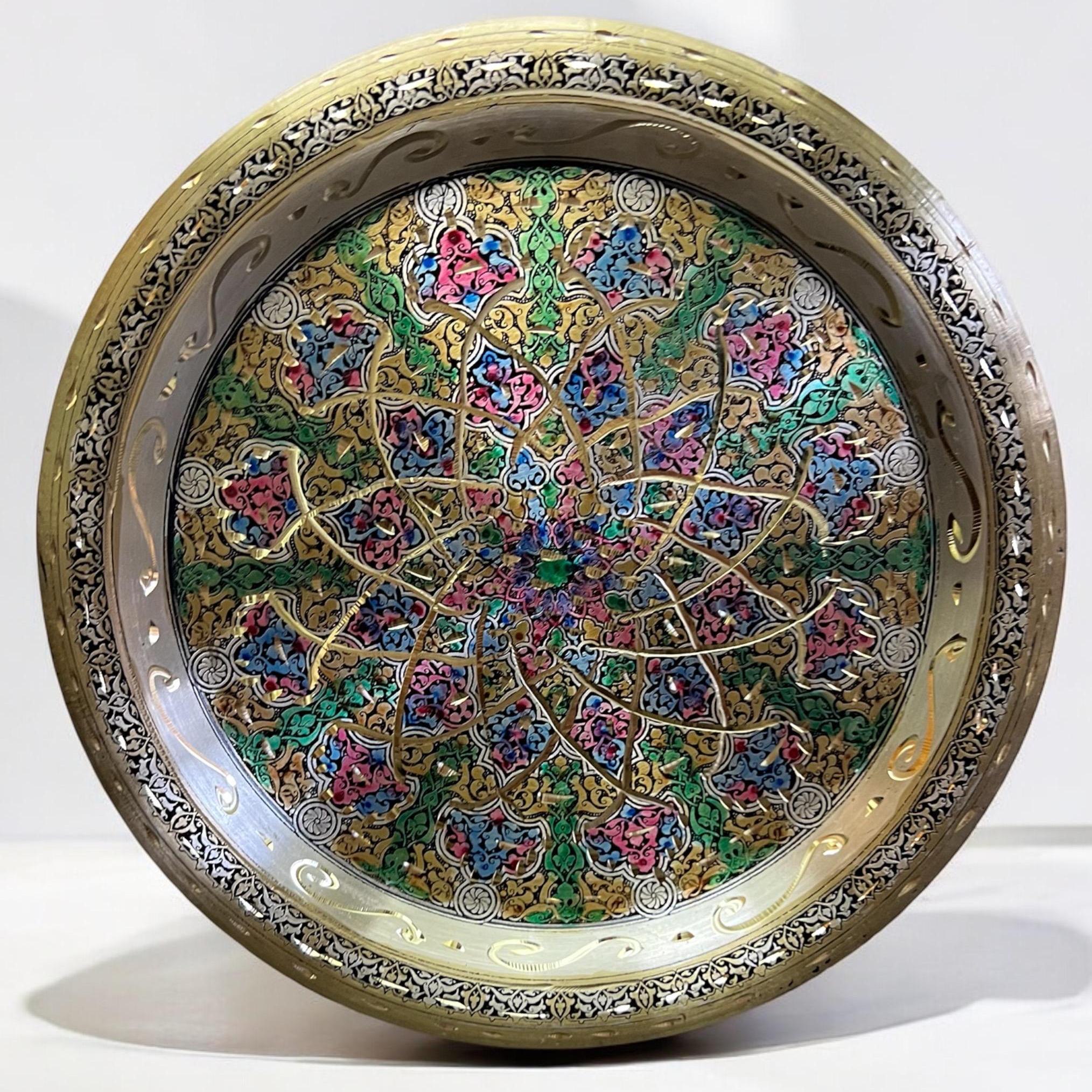 Vibrant Handcrafted Egyptian Wall Plate | Colorful Geometric Design in Blue, Pink, and Green