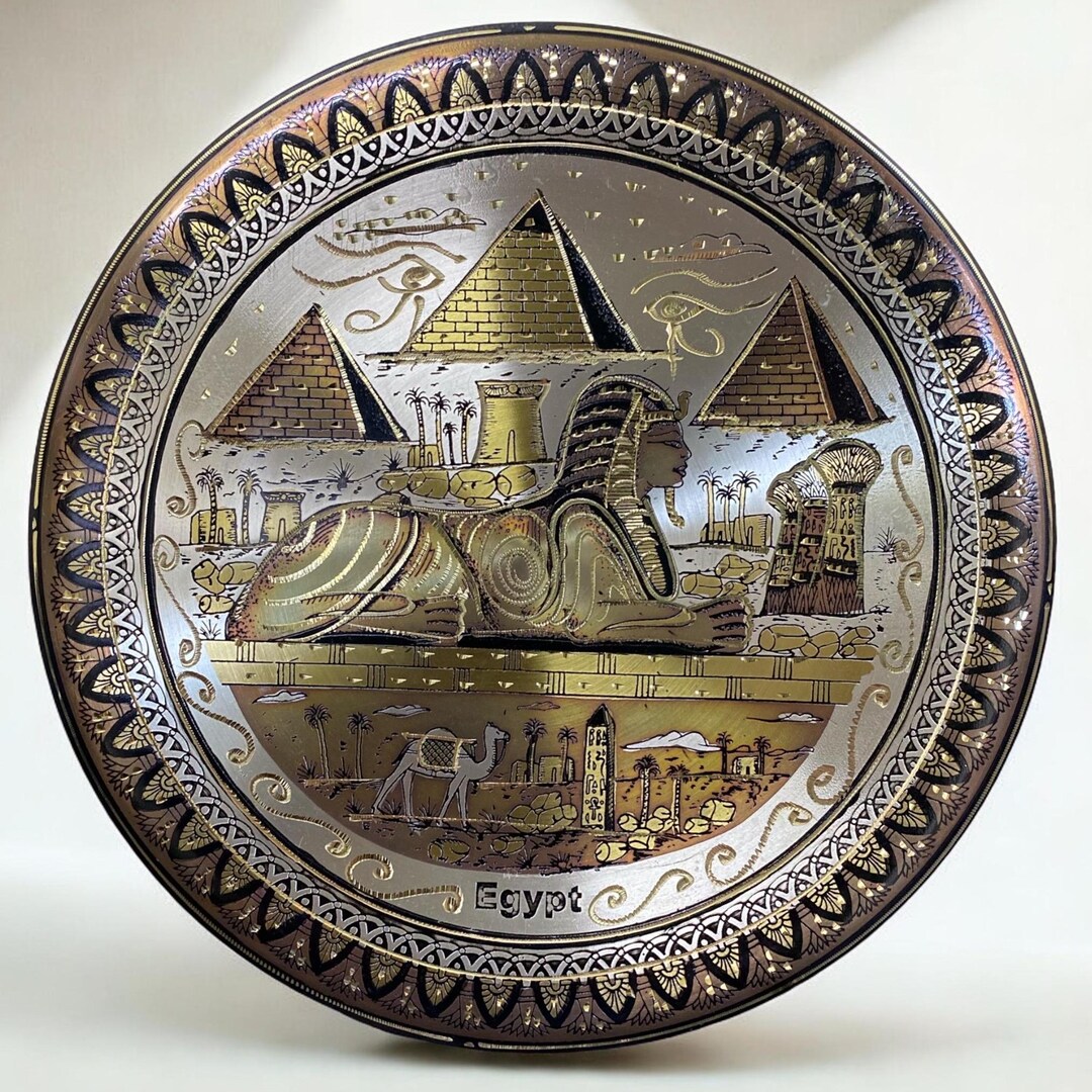 Pyramid Rim Plate Egyptian Copper Handpainted Plate- Pyramids + Sphinx - Etsy