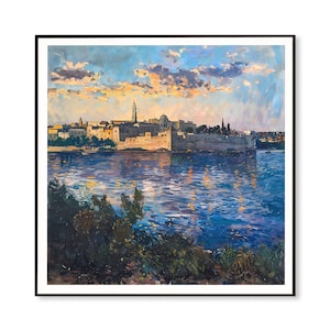 Puglia Sunset: Tranquil Mediterranean Charm | Happy Space, Feel Good, Italy Prints, Puglia Gift, Bold Colors, Oil Painting, Sunset Prints