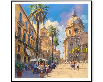 Palermo Street Art, Palermo Travel Print, Sicily Travel Print, Palermo Painting, Palermo Cathedral, Sicily Gift, Italy Gift, Sicily Art,