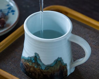 Hand Thrown Mountain Coffee Mug, Beautiful Mug Set Gift for Your Loved Ones, Large Handmade Ceramic Mug 360ml/12.2oz