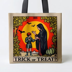 Halloween Tote Bag, Spooky Witch, Tarot style, Trick or Treating and Halloween Gifts, Tote Bag For Halloween, Different Sizes