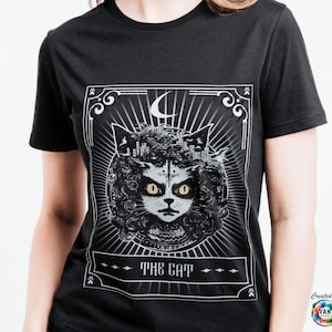 Camiseta de la Carta del Tarot del Gato, Camiseta del Tarot, Camiseta Gótica, Camiseta Bruja, Camiseta Arcana Mayor, Camiseta Bruja del Gato, Camiseta Oculta, Camiseta Grunge, Camiseta Mística del Gato