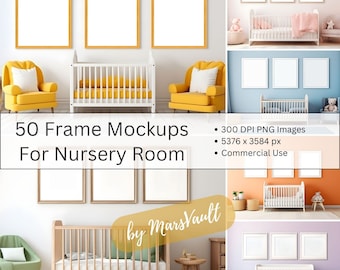 Nursery Frame Mockup Bundle: 50 PNG Images (Instant Download)
