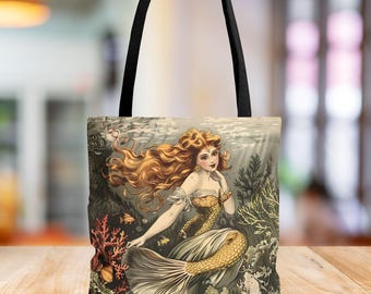 Sacola de arte de sereia: sacola de compras de lona de poliéster divertida