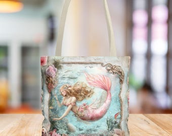 Bolsa de tecido com estampa de sereia, um presente perfeito para amantes do oceano.