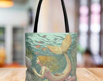 Bolsa tote sereia: bolsa de compras de lona divertida - praia e dia a dia