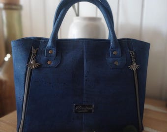 Sac à main en liège bleu RUDENEJA- Design structuré, chic et artisanal.
