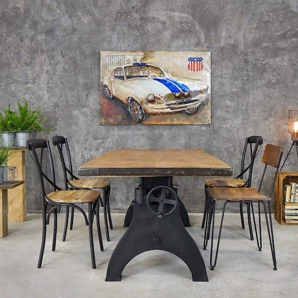Table en bois de manguier avec pied en fer