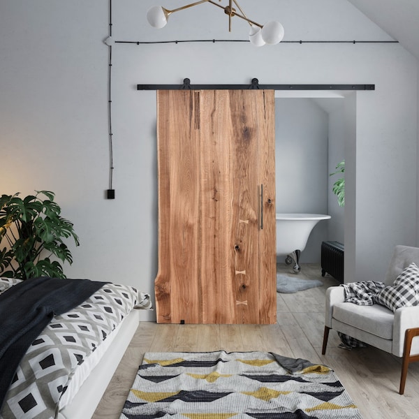 Industrial sliding door in oak wood