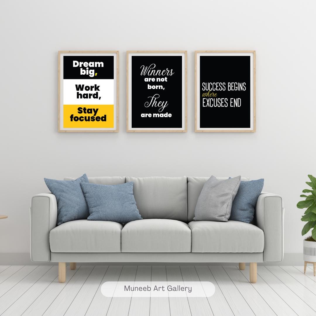 Inspirational Quote Wall Art Bundle: Set of 3 Typography Posters ...