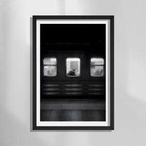 Passengers Through Train Windows Photography Print, Black and White Railway Wall Art, Moody Night Travel, (Digital Download)