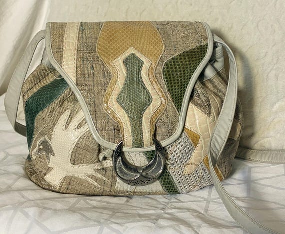 Rare fabric patchwork with leather lizard snake e… - image 3