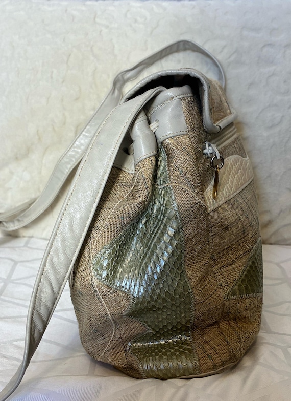 Rare fabric patchwork with leather lizard snake e… - image 6